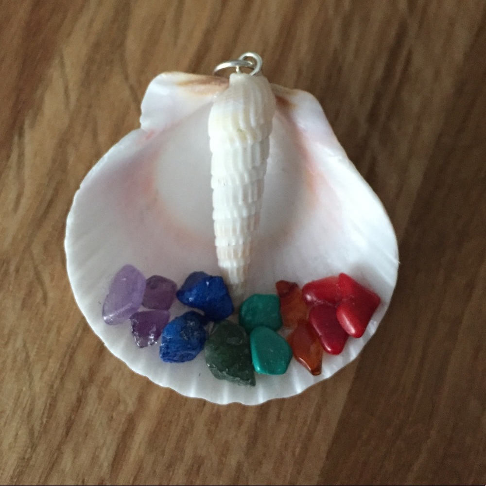 Handmade Shell And Crystal Chip Pendant